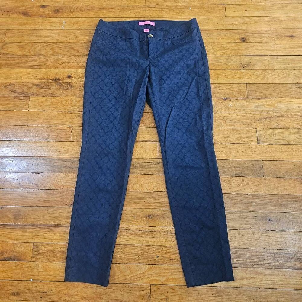 Lilly Pulitzer Navy Kelly Textured Jacquard Ankle Skinny Stretch Pants Size 6